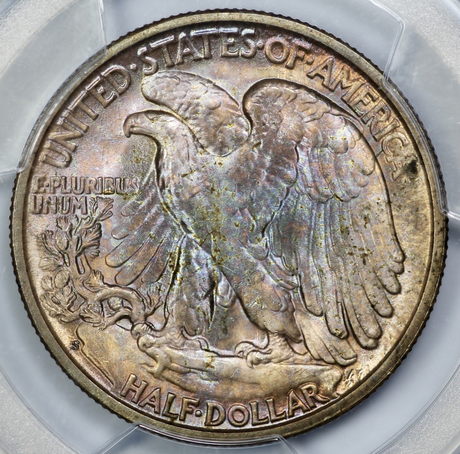 1945-S Walking Liberty 50c Silver Half Dollar PCGS MS 64 Peachy Blue Toning