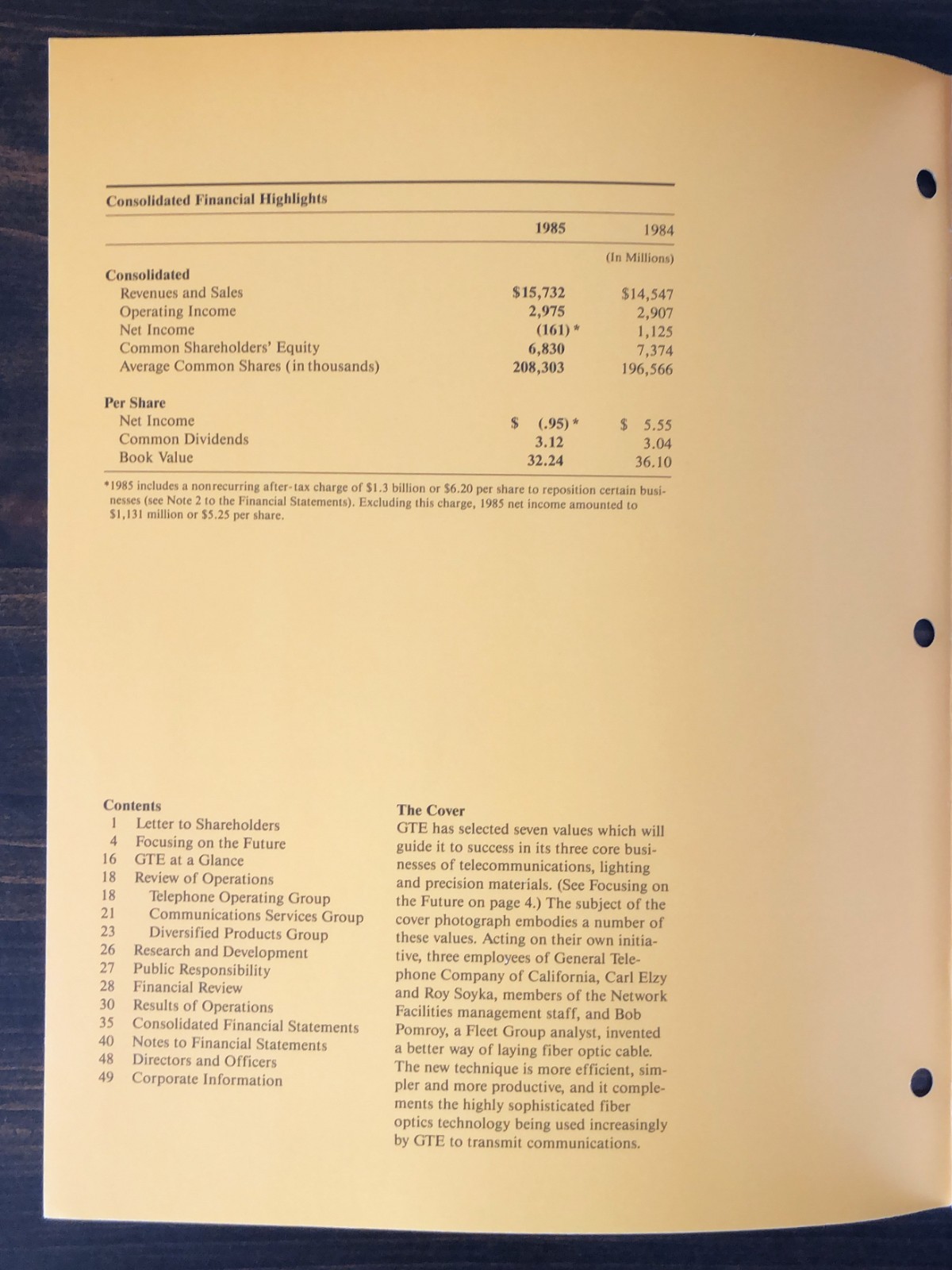1985 GTE Annual Report