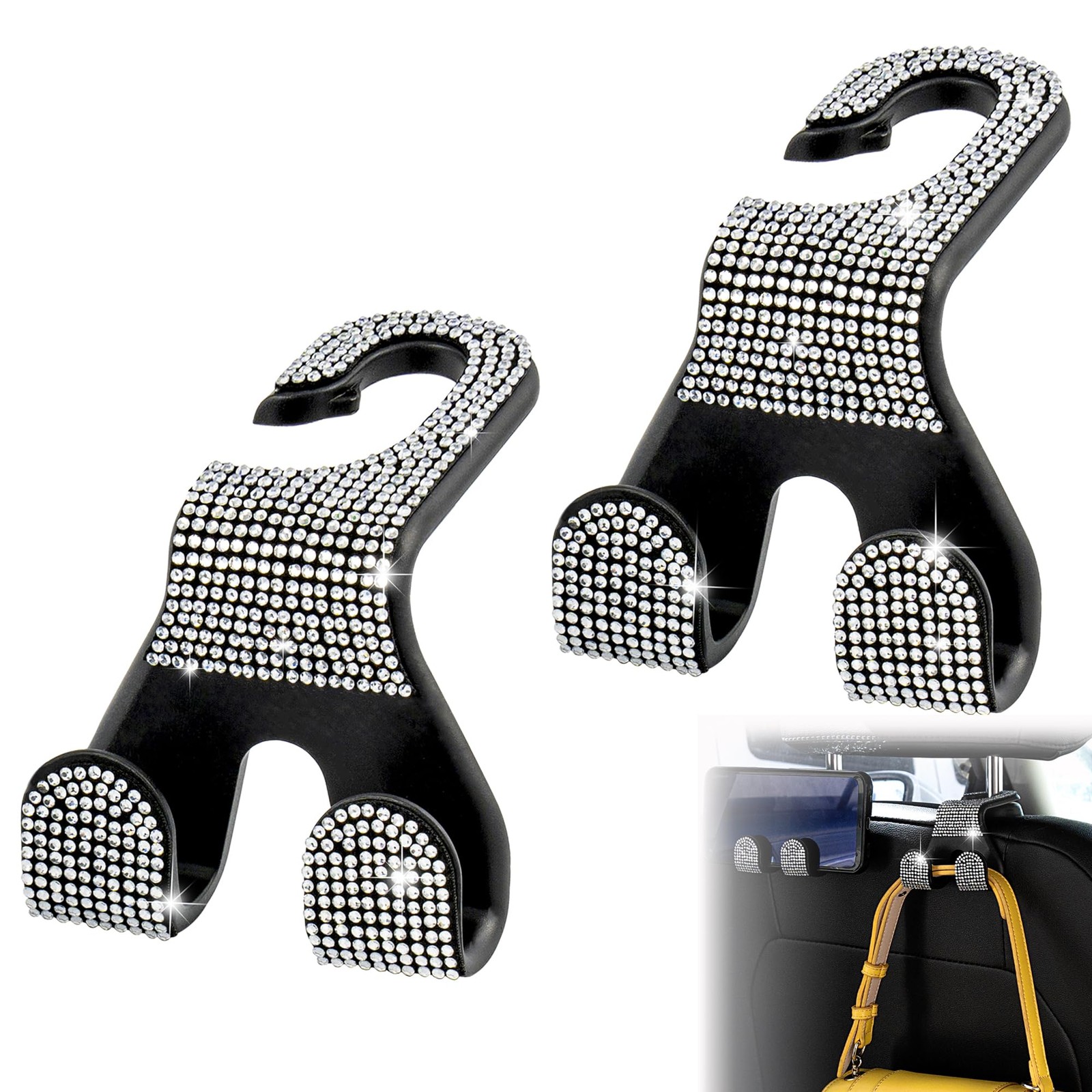 MTGOCHA Bling Car Purse Hooks 2Pcs, Durable Headrest Hook, White