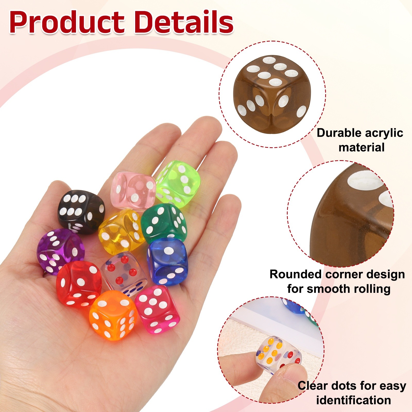 100Pcs Translucent Polyhedral Dice 16mm Square Dice W Rounded Edge, Brown