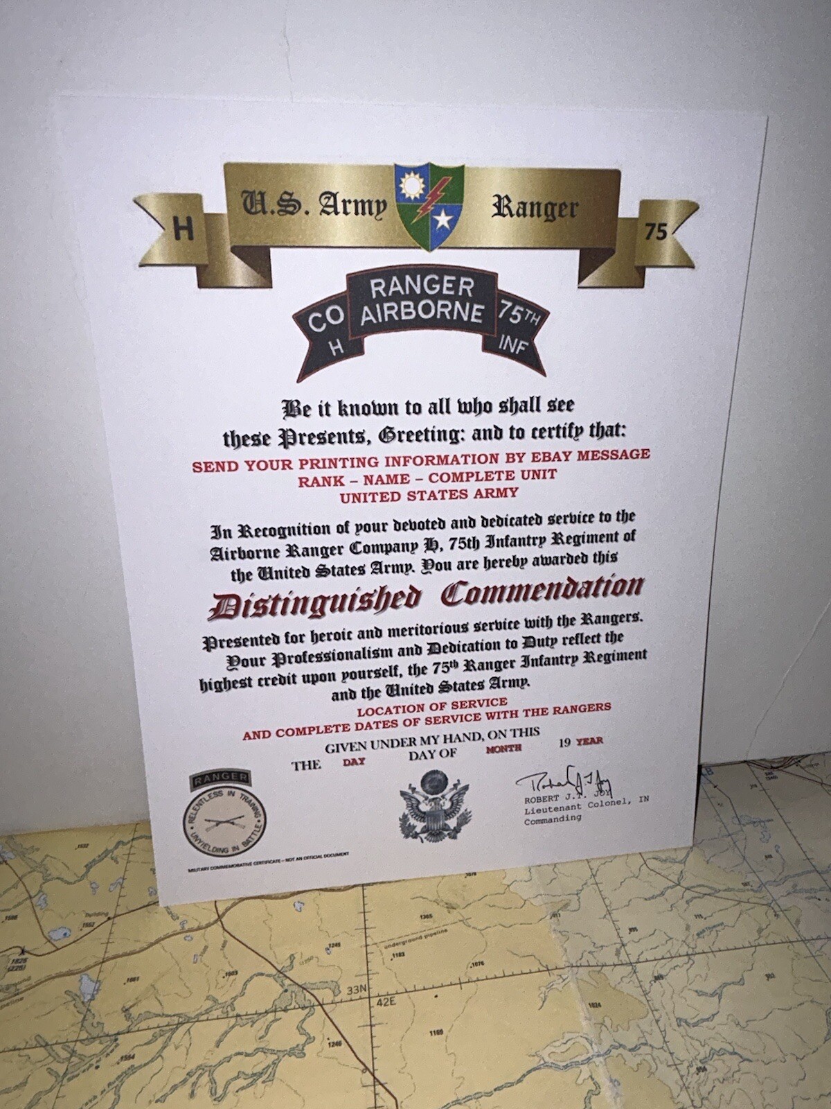 U.S. ARMY - H CO. 75TH INFANTRY RANGER REGIMENT / DISTINGUISHED COMMENDATION