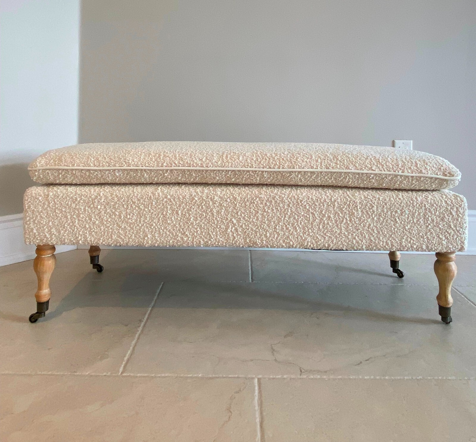 SEAT4U Boucle White Upholstered Rossini Ottoman Bench
