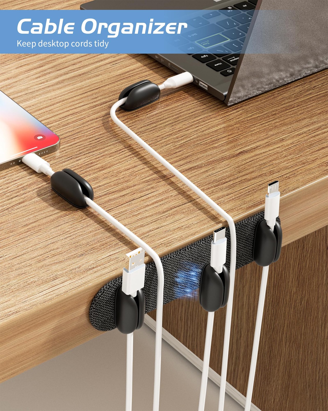 5-Pack Magnetic Cable Clips Cord Organizer - Smoothly Adjustable, Desk Cable ...