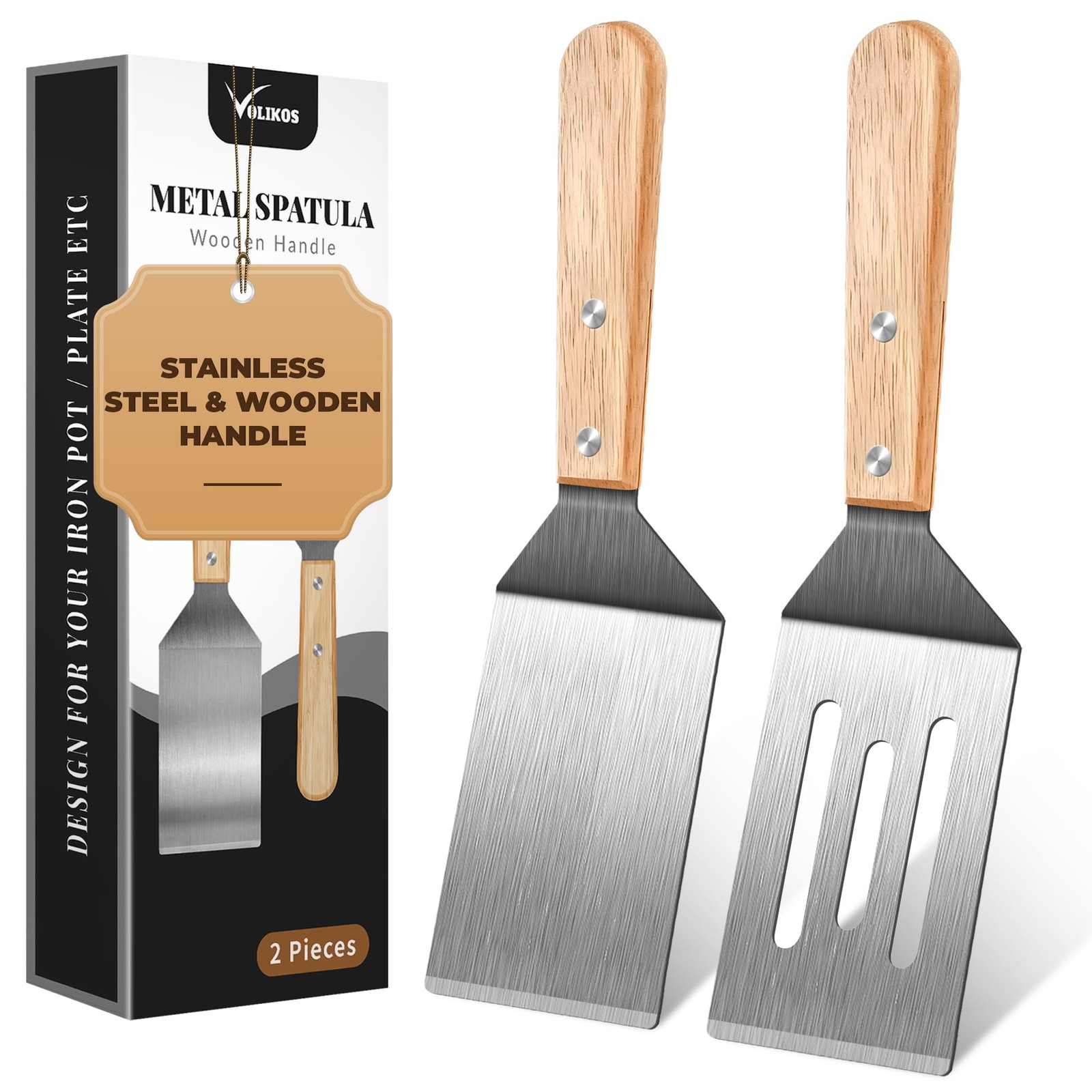 Stainless Steel Spatula Set 2 Pieces Metal Spatula for Cast Iron Skillet Spatula