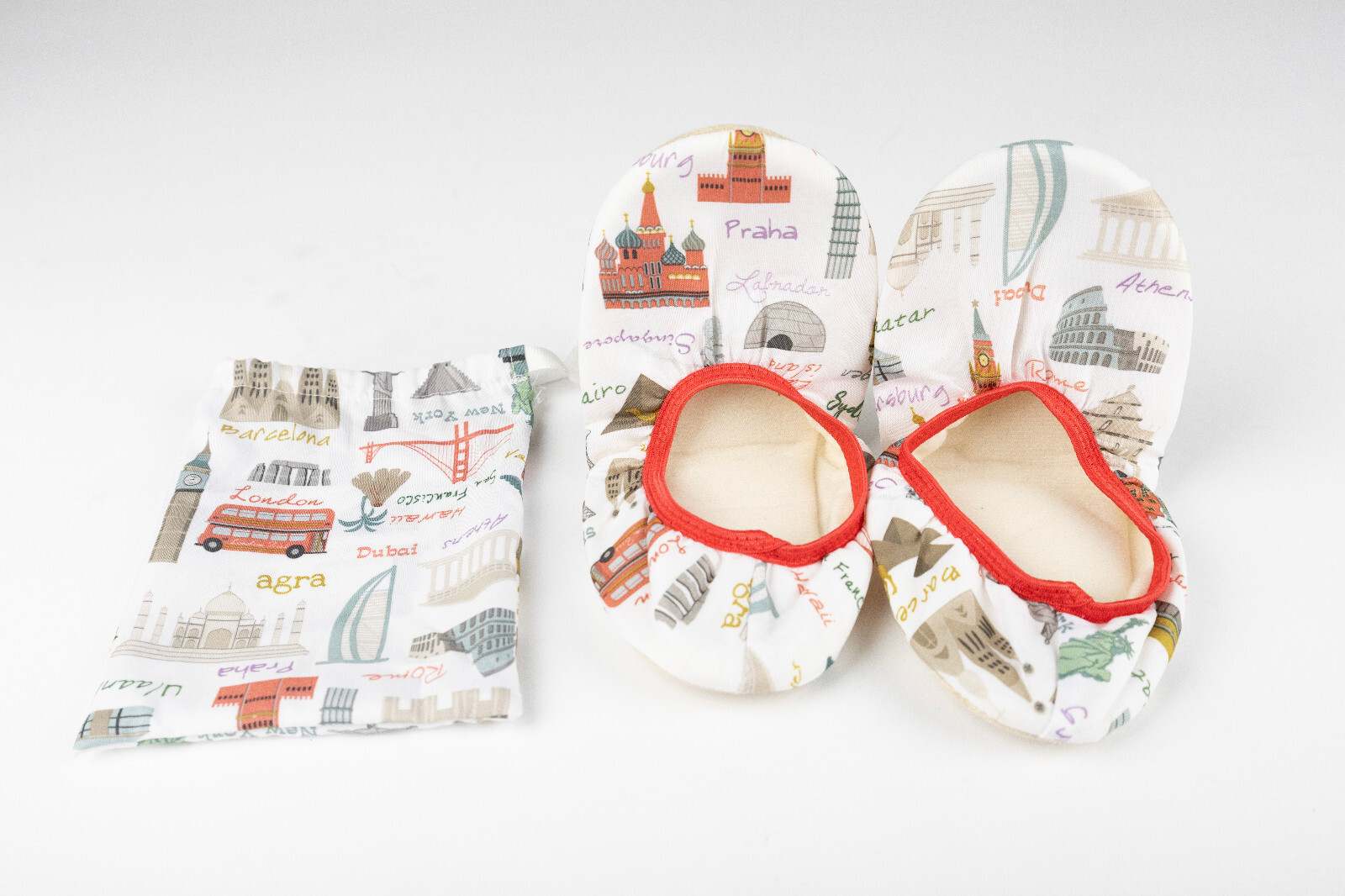 Buildings & Atttractions of the World Cloth Folding Slippers in Carry Bag Size M