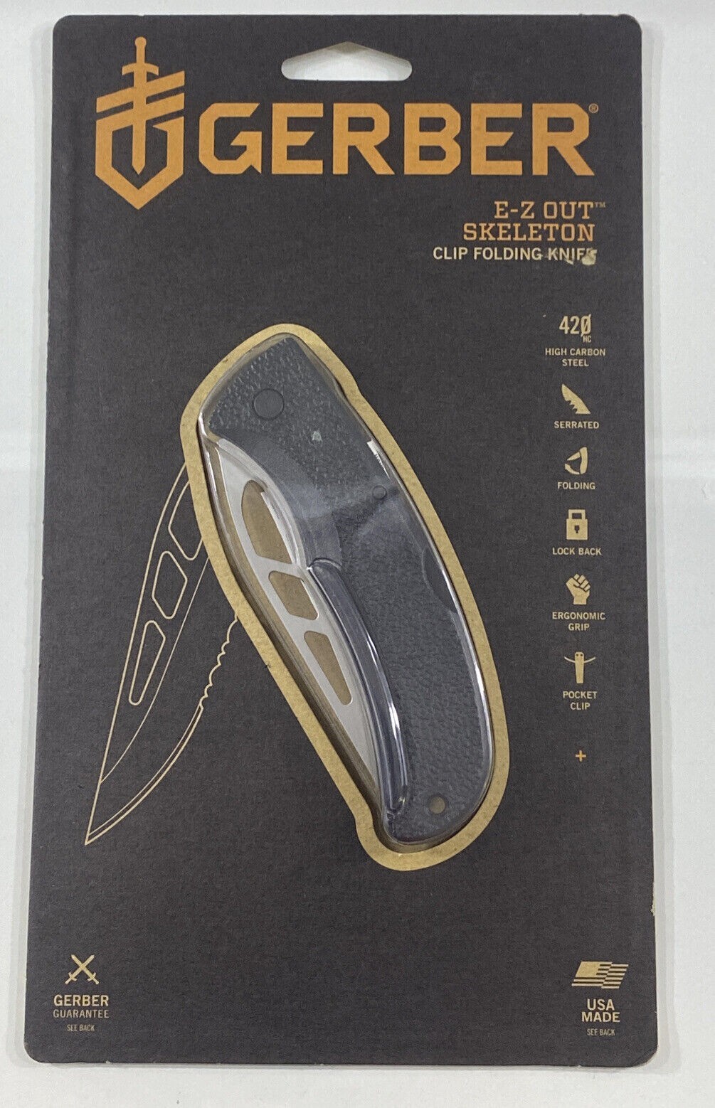 NEW GERBER 46751N EZ OUT SKELETON EASY OPENING COMBO EDGE CLIP  POCKET KNIFE