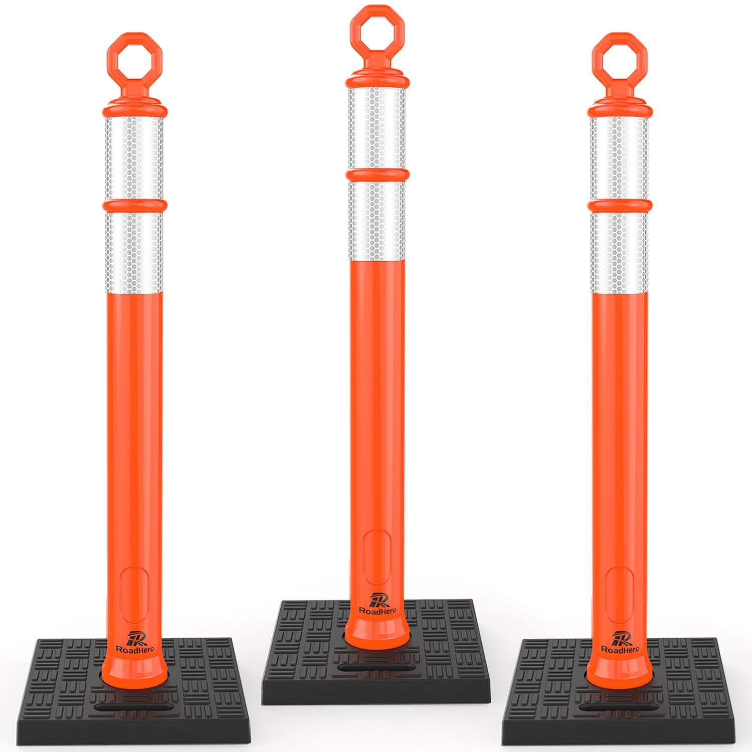 Portable 42" Traffic Delineator Posts with Reflective Collars - 3 Pack for Road
