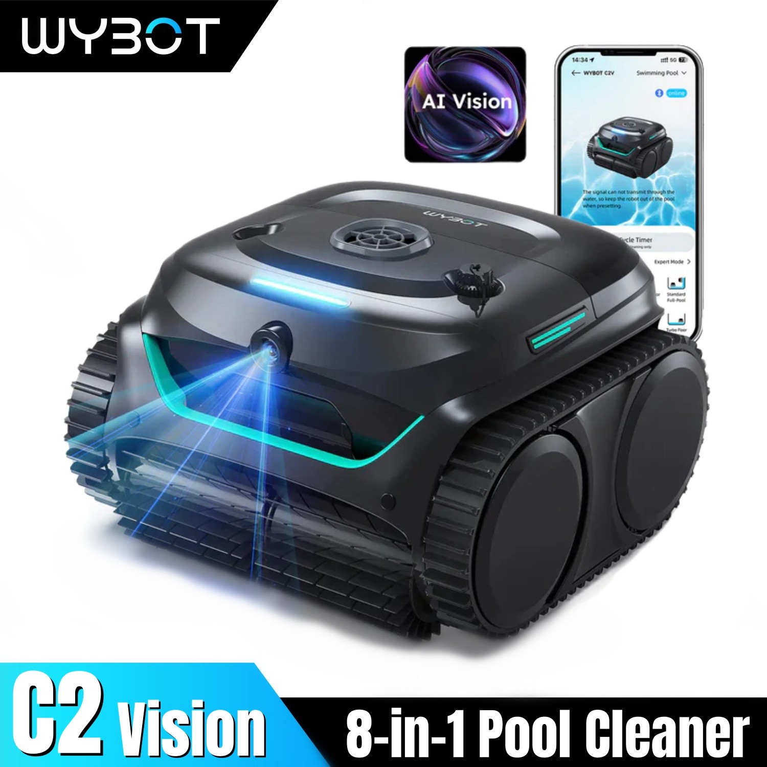 WYBOT C2 Vision AI Camera Cordless Robotic Pool Cleaner Wall Climb Pool Vacuum