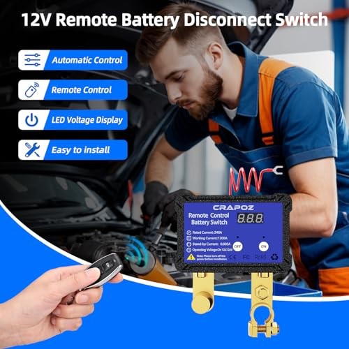 Kill Switch for Vehicle, Remote Battery Disconnect Switch 12V 24V 240A, Car