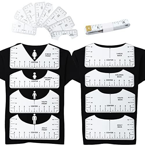 9Pcs Tshirt-Ruler Guide for Vinyl Alignment Transparent V-Neck/Round PVC Ruler