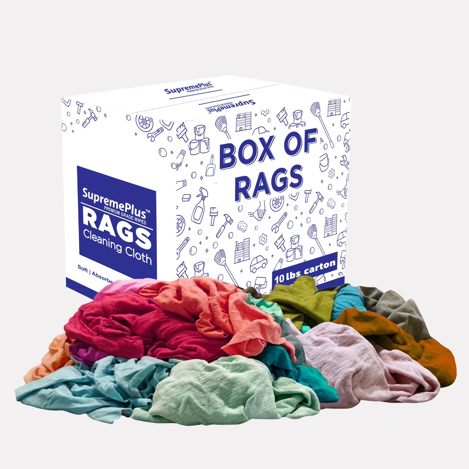 Color Knit T-Shirt Cotton Wiping Rags 10 lbs. Box - Bulk Multipurpose Cleaning
