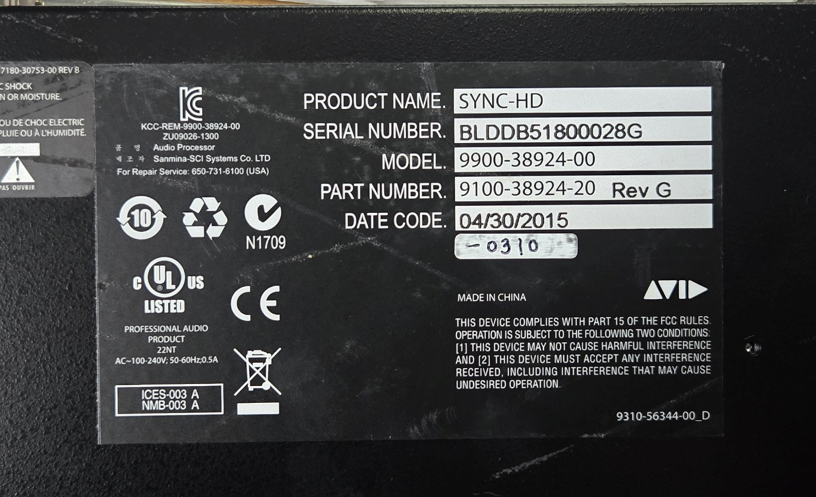 Avid Sync HD Master Clock Synchronizer for Pro Tools HD 9100-38924-20