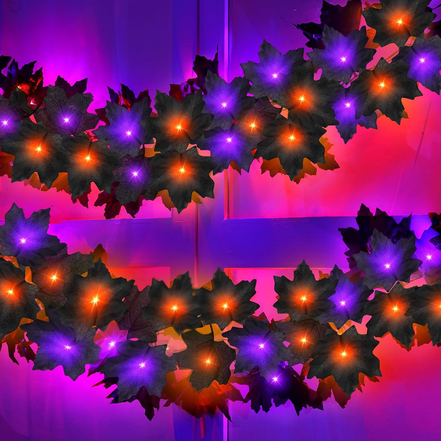 Timer & 2 Pack - Halloween Garland with Lights Total 12Ft 52LED Purple & Orange