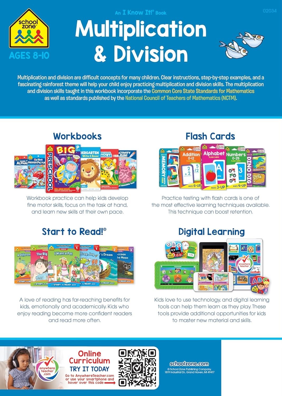 School Zone Multiplication & Division Workbook: 32 Pages, 3rd Grade, 4th Grade
