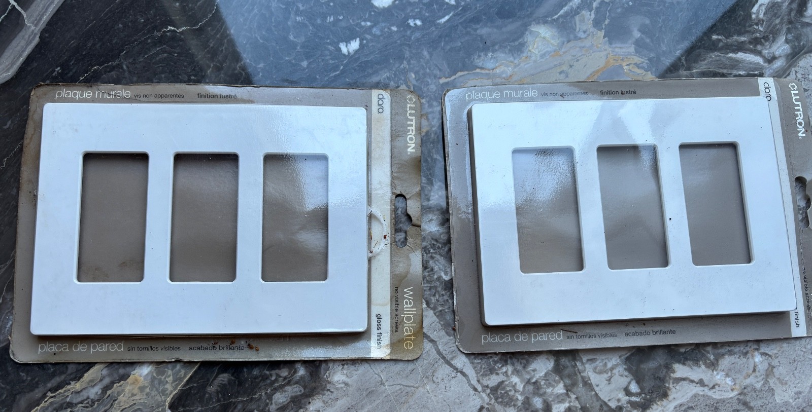 (2) Lutron 3-Gang Claro Wallplate - White Gloss Finish No Visible Screws