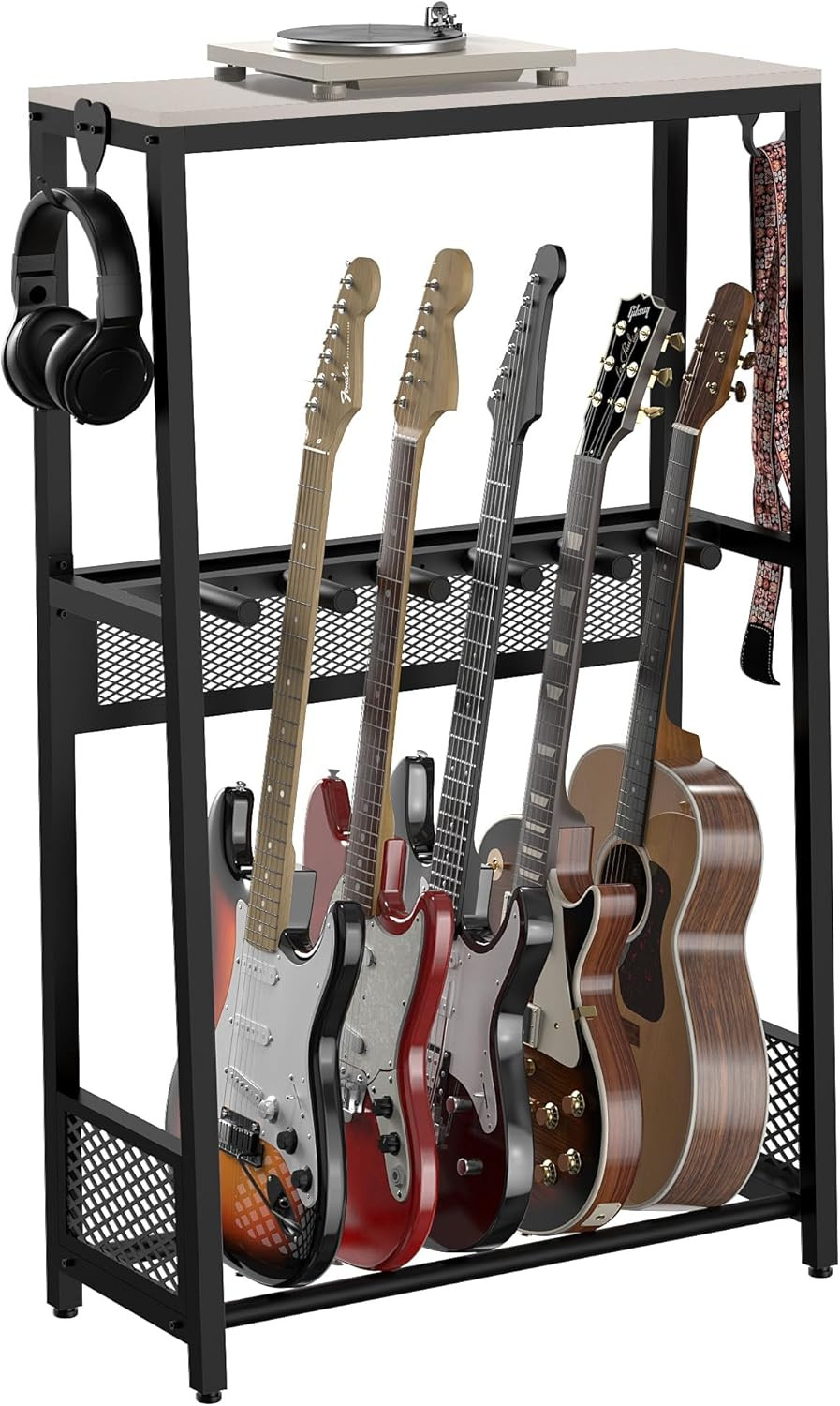 Multiple Guitar Stand with Shelf, Adjustable Heavy-Duty Guitar Rack Floor for Ac
