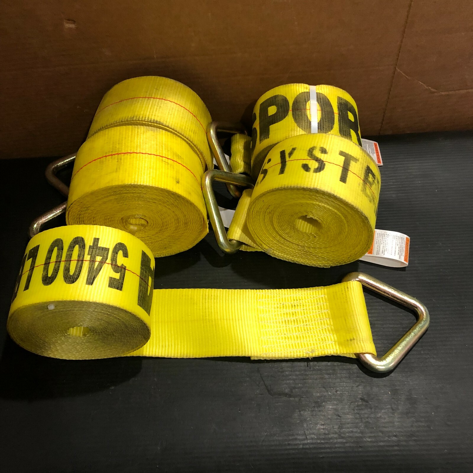 (5 ROLLS) 4" x 20" DELTA YELLOW STRAP WITH D/ RING FLATBED CARGO STRAP FREE SHIP