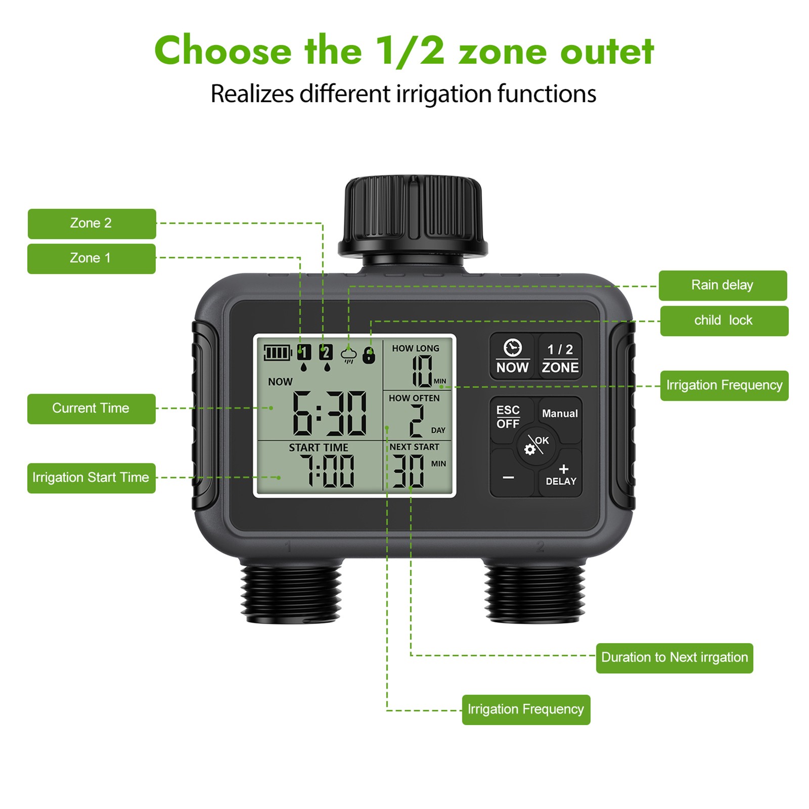 2-Water Timer Garden Irrigation System 2 Outlets Automatic Timing Valves