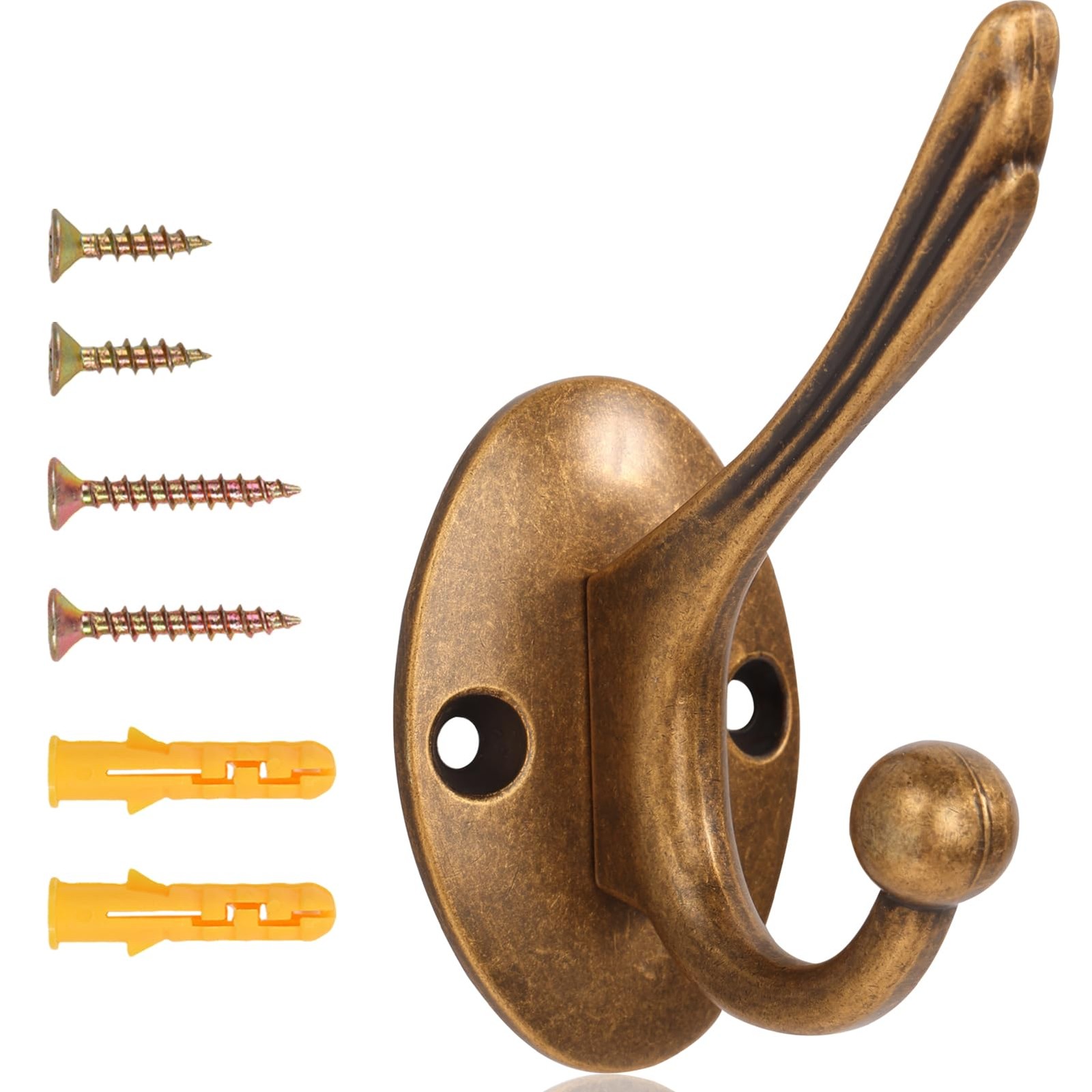 Antique Brass Heavy Duty Wall Hooks â€“ 6 Pack Rustic Coat Hooks for Hanging ...