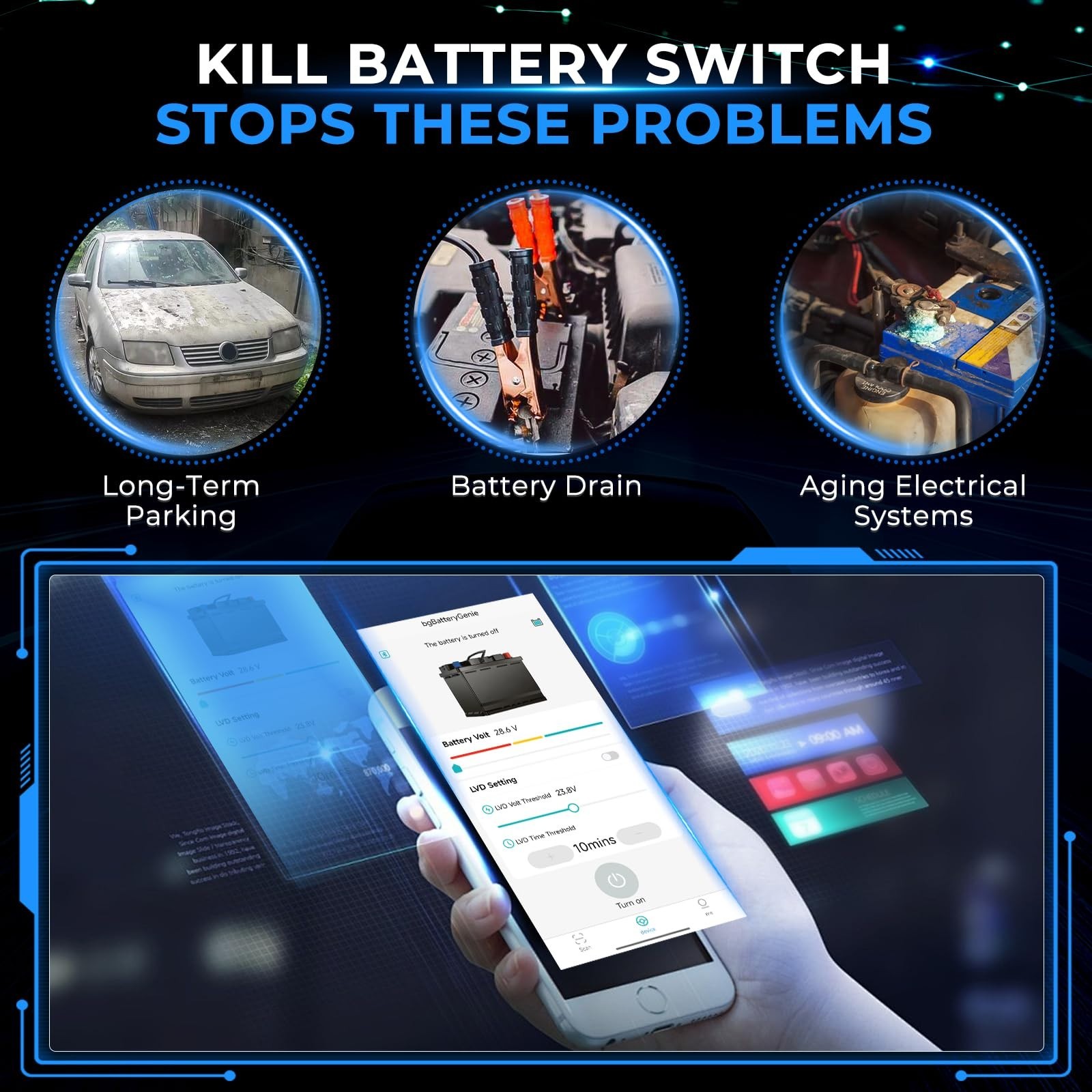 Automatic Battery Disconnect Switch with APP Control, 12V/24V, 240A, Remote Cut