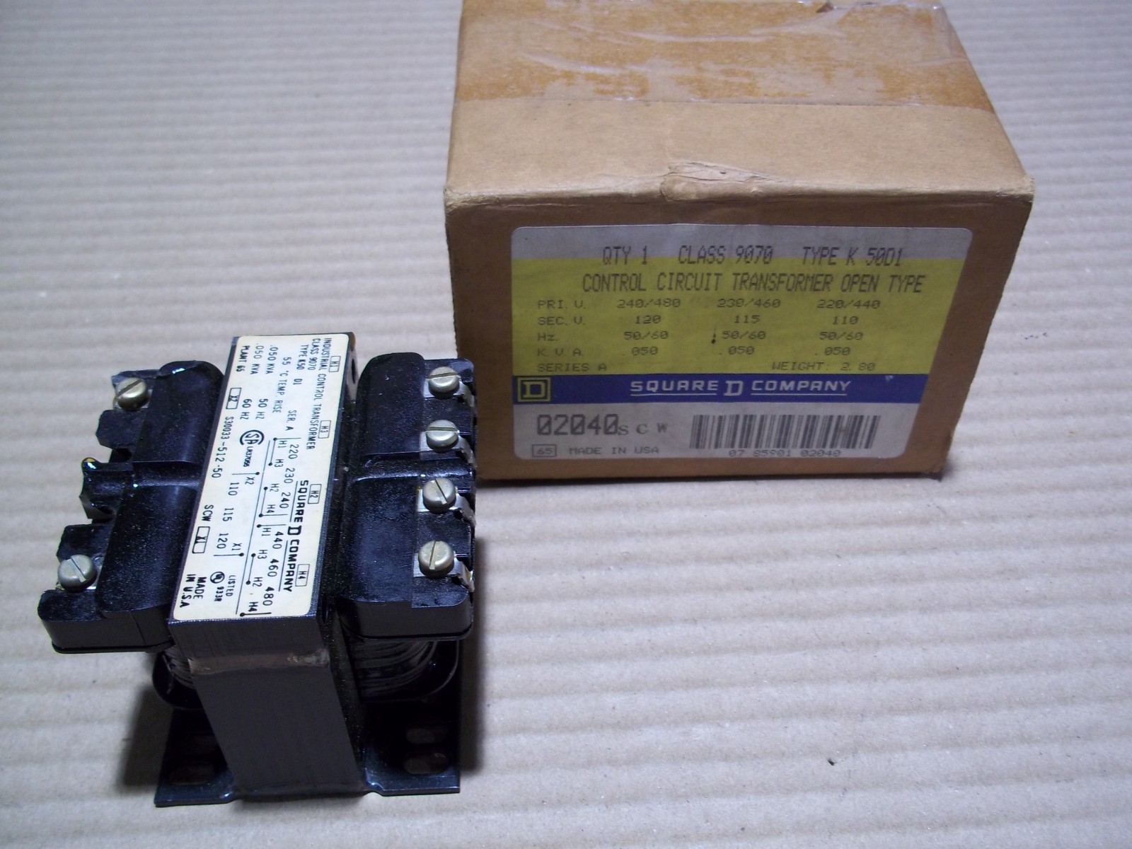 New Square D 9070 K50D1 Control Circuit Transformer Open Type 240/480V 120V