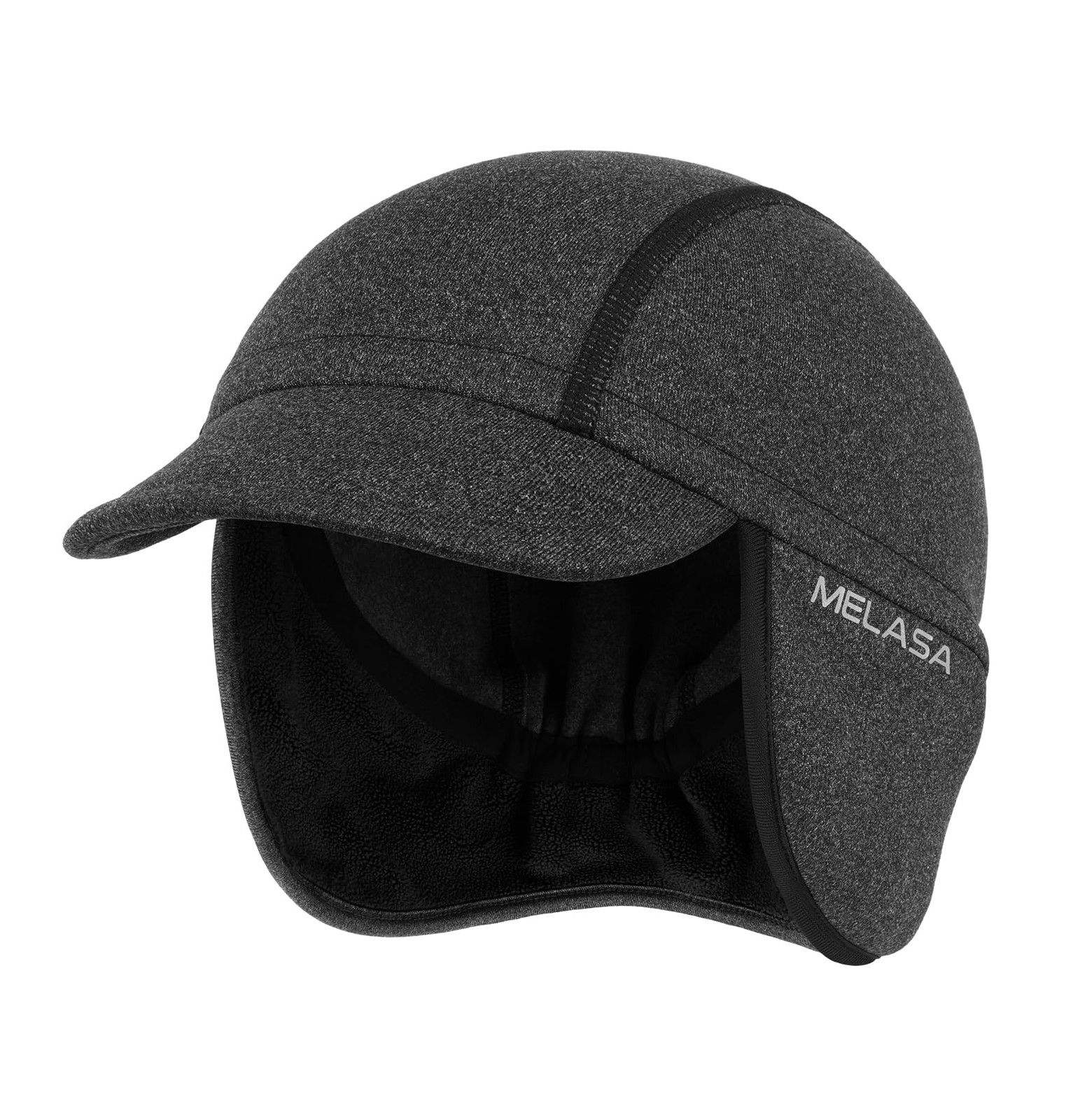 MELASA Winter Fleece Cycling Cap, Ear Warmers Skull Cap One Size, Dark Gray