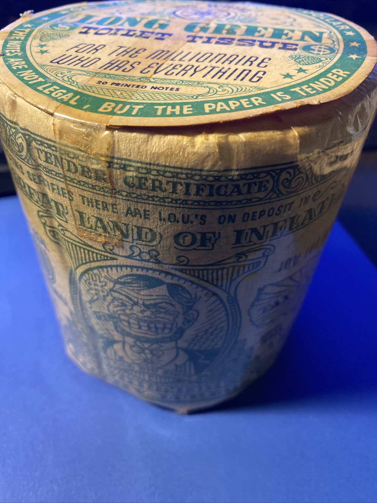 Antique RARE Big Wheel Long Green toilet tissue paper Unopened Old Novelty TP