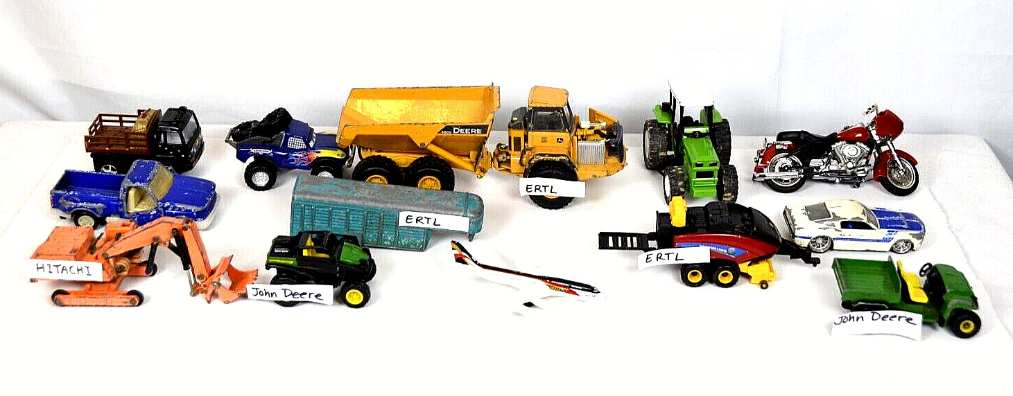 Lot Of 12 Various Metal/Plastic Toys Ertl Deere Hitachi & Others Farm Car Truck