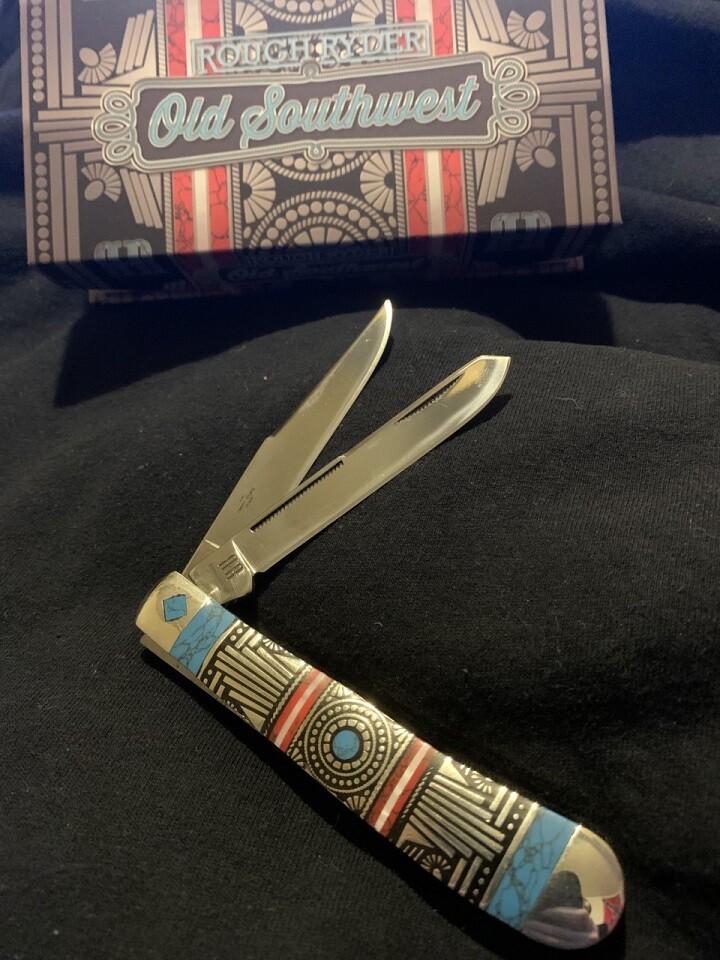 Old Southwest Pocket Knife Trapper Turquoise Handle Rough Ryder 1755