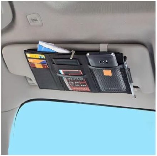 Car Sun Visor Organizer, Auto Interior Visor Storage Pouch Holder with Zipper, M