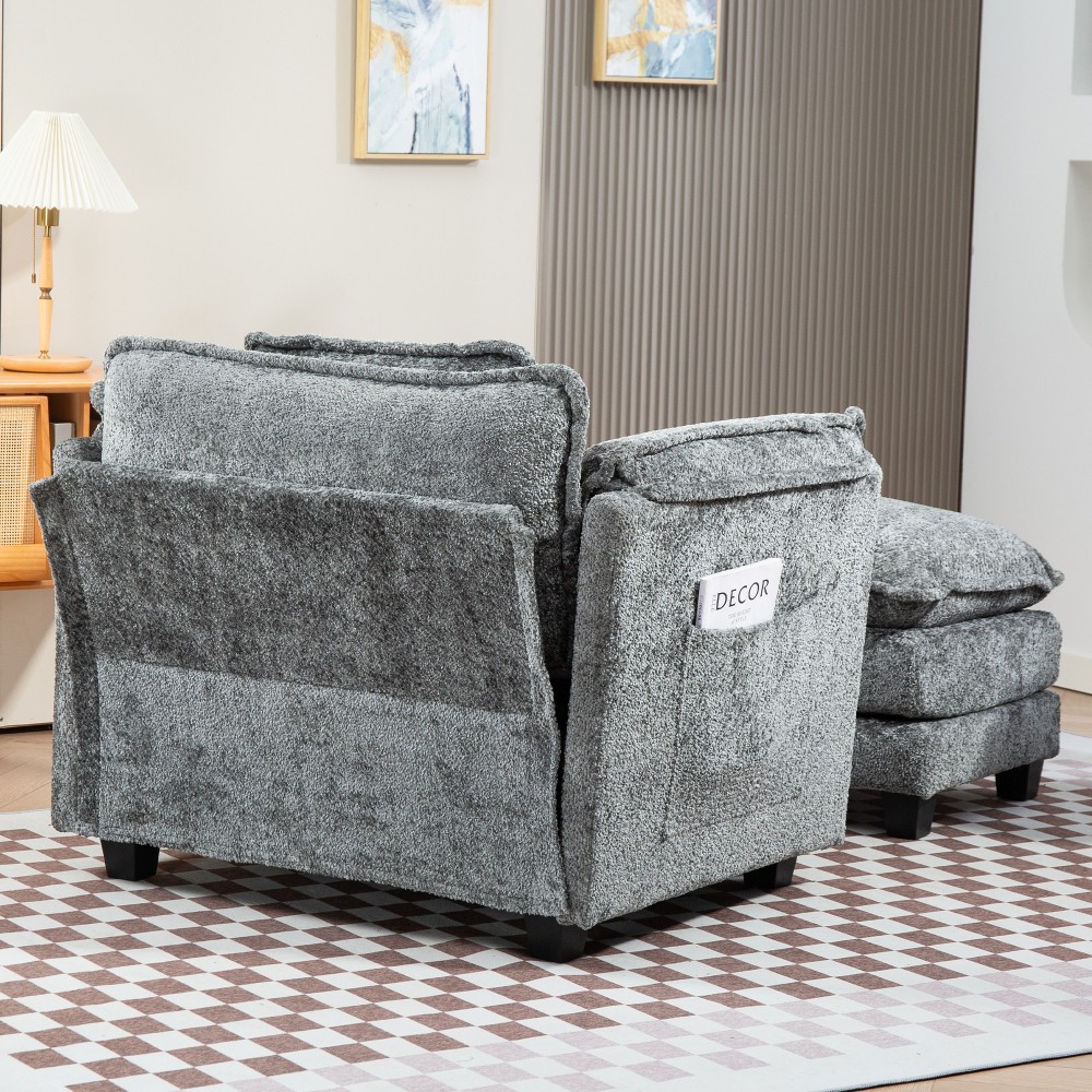 Oversized Boucle Sofa Bed – Portable Ottoman, Wider Seat,Deep Cushions,DARK GREY