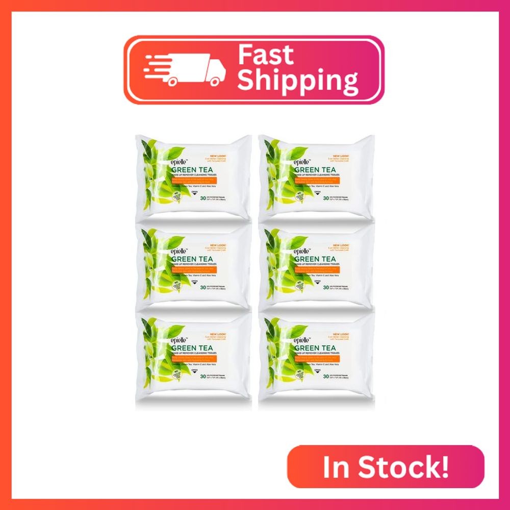 Epielle Green Tea Makeup Remover Wipes, Gentle Daily Facial Cleanser Towelettes,
