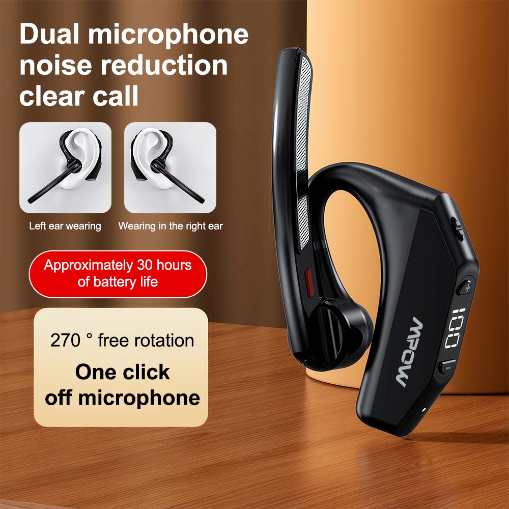 Mpow Bluetooth 5.3 Noise Cancelling Headset Wireless Handsfree Earbud Waterproof