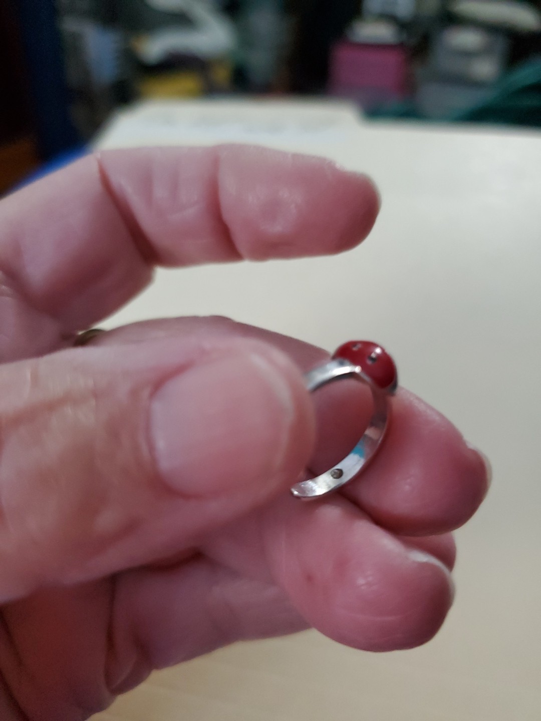 925 Open Back Red Enamel Lady Bug Toe Ring