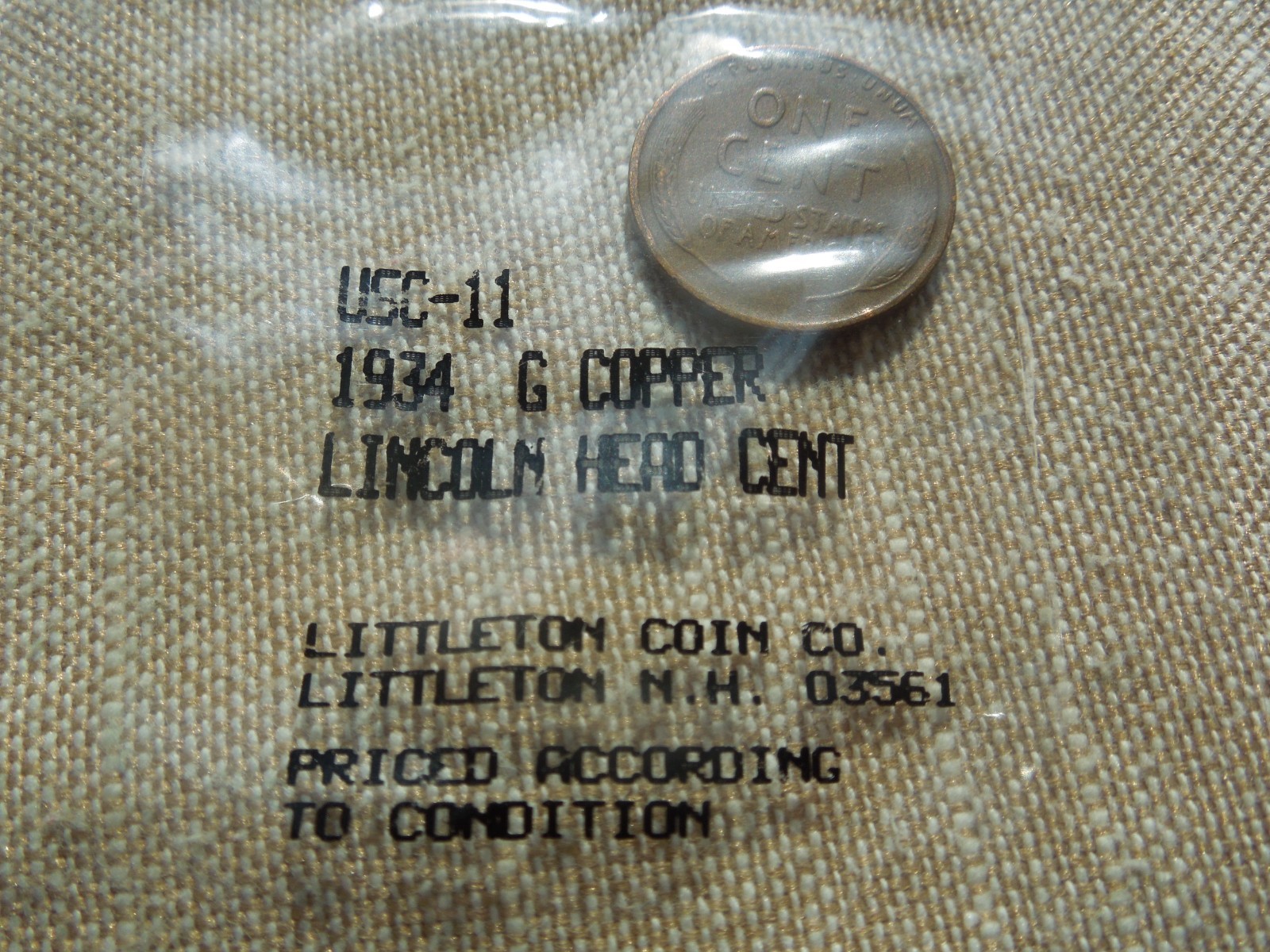 1934 Lincoln Wheat Cent  Good Condition Littleton Packaging