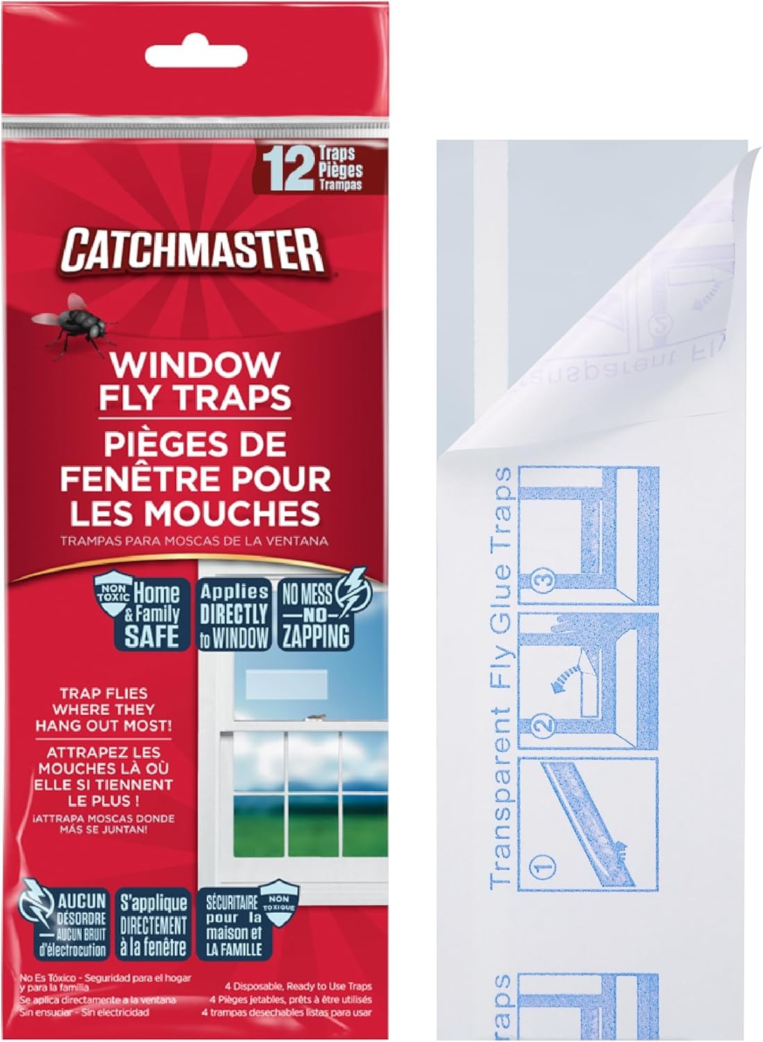 Catchmaster Window Fly Traps 12-Pack, Fruit Fly Traps for Indoors,