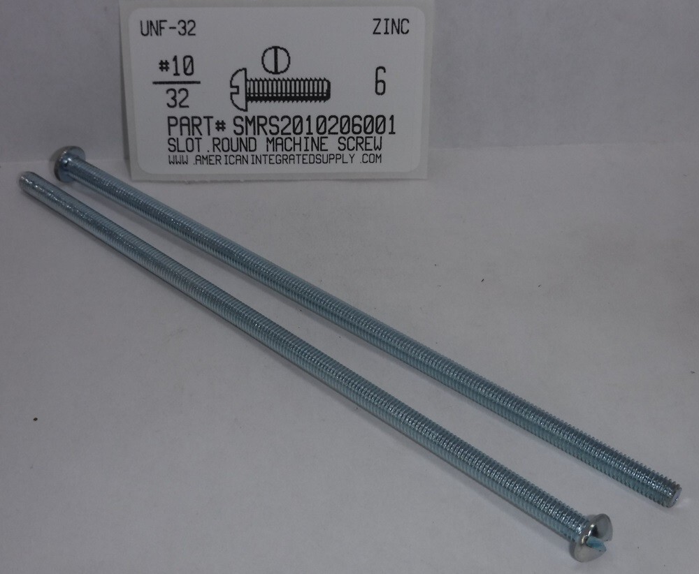 #10-32x6 Round Head Slotted Machine Screws Steel Zinc Plated (10)