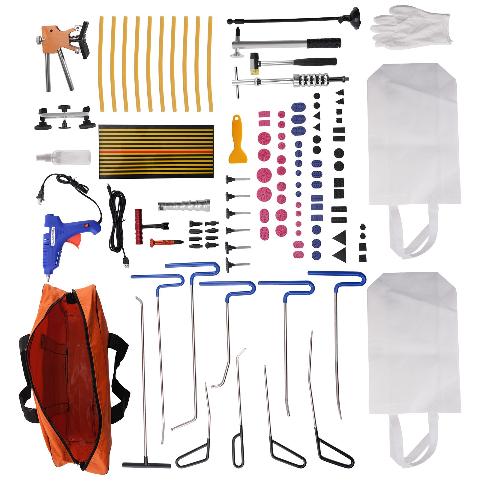 85Pcs Car Paintless Dent Repair Tool Push Rods Hail Puller Lifter Hammer