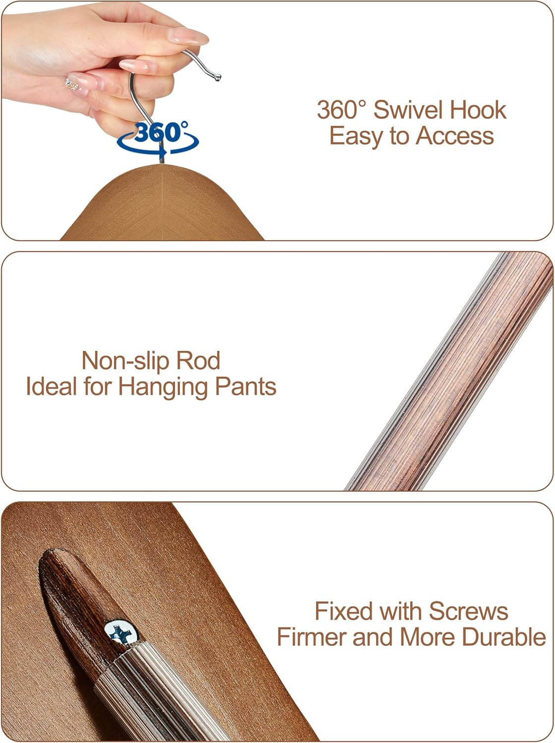 Wide Shoulder Wooden Hangers, Suit Hangers with Non Slip Pants Bar, Smooth Finis