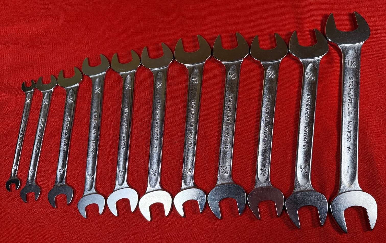 NOS 11 pc Vintage Stahlwille SAE Open End Wrench Set 10 Motor Series 1/4 -1-1/8"