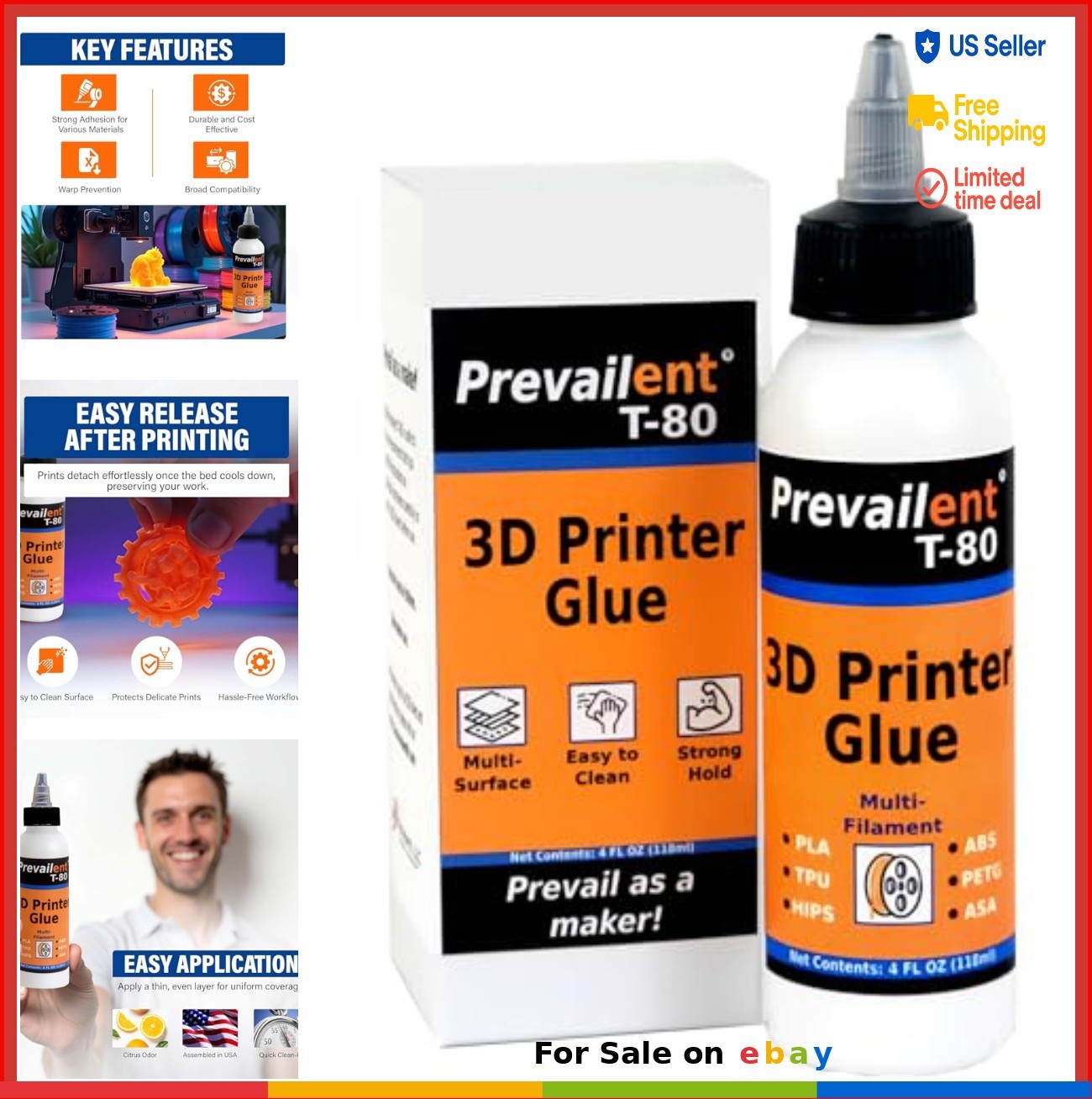 3D Printer Bed Adhesive 4oz Glue for PLA PETG ABS TPU Reduces Warping Easy