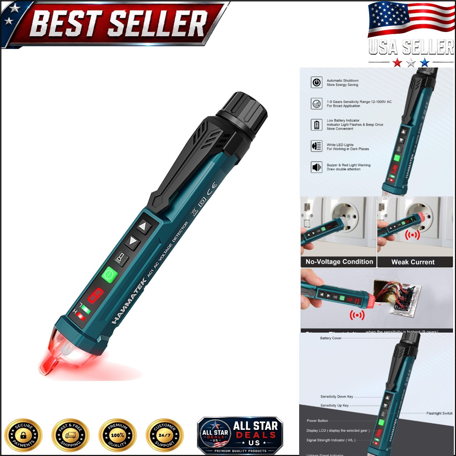 Innovative Non-Contact Voltage Testing Tool with Buzzer Alarm & Emergency Light