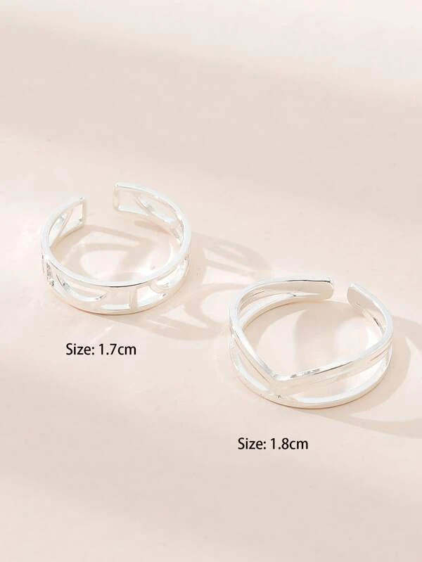 2pcs Silvertone Hollow Out Cuff Toe Ring - New