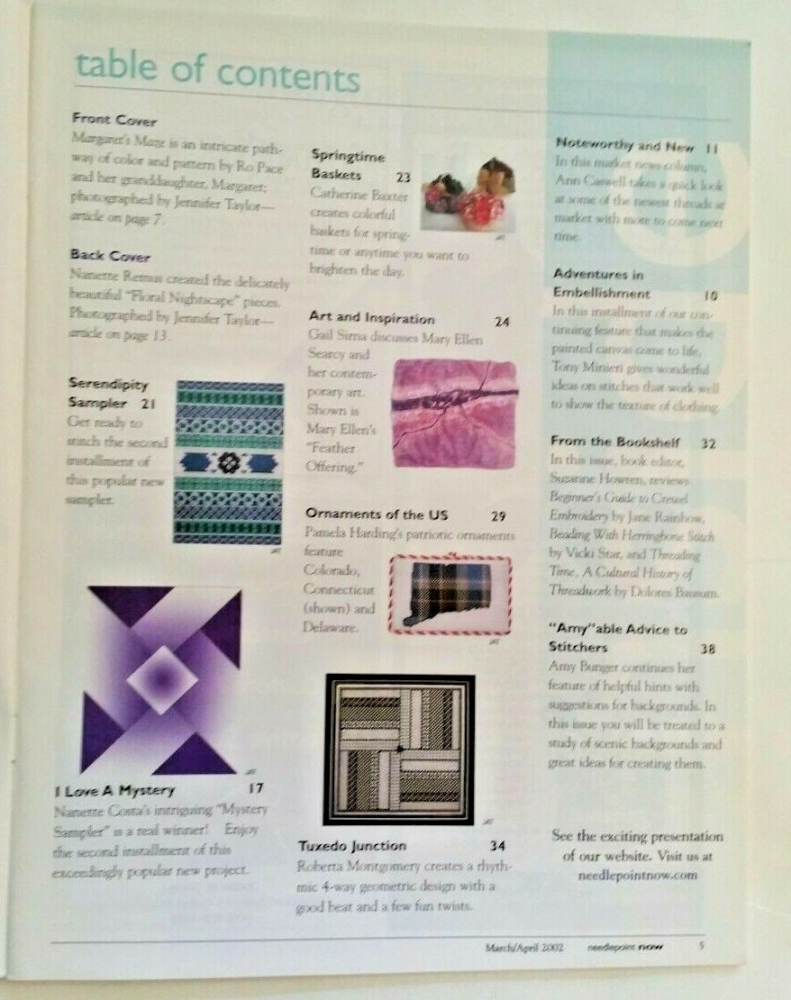 Needlepoint Now mags, 1999-2017, $3 each, choose issues, so much inside each one
