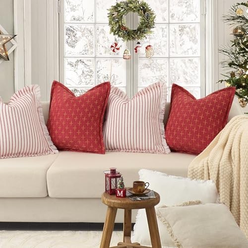 Christmas Pillow Covers 12x20 Set of 2 Soft 20" x 12" (Pack of 2) Red