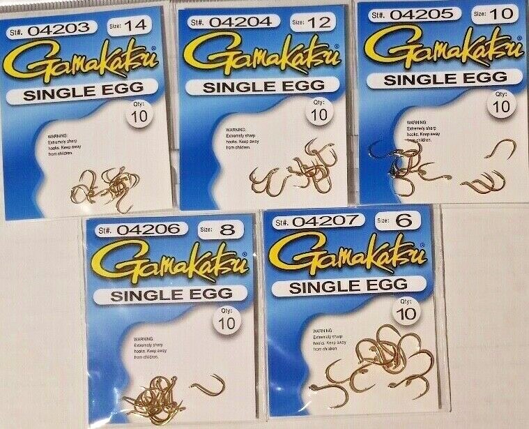 Gamakatsu Single Egg Hooks GOLD or RED   Sizes 14-12-10-8-6 PICK
