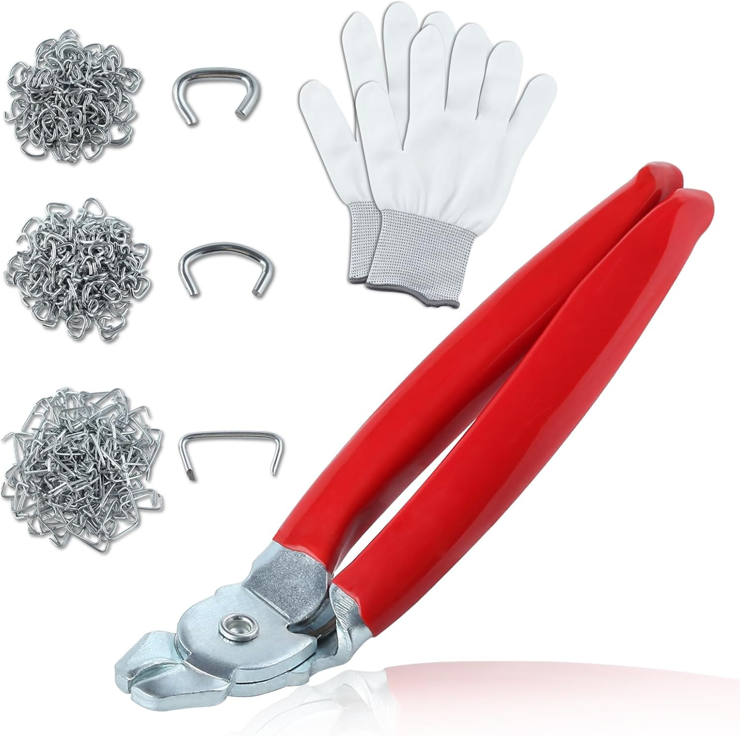 500 Pcs Hog Ring Pliers Kit, 3/4" 1/2" 3/8" Rings with Angled Pliers, Profession