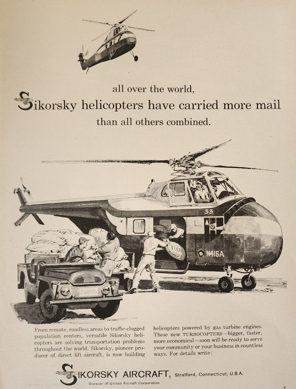 Sikorsky Helicopter Picture Magazine Ad Original Vtg Decor All Over The World