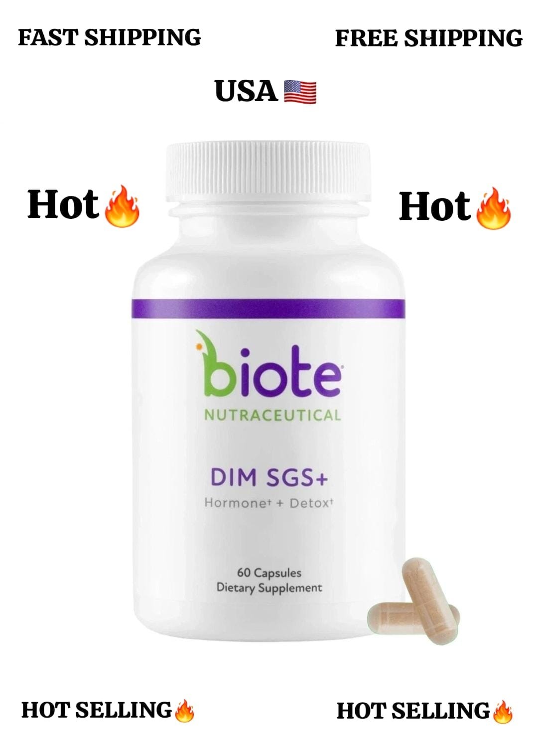 Biote Nutraceutical DIM SGS+ Hormone + Detox Dietary Supplement 60 Capsules
