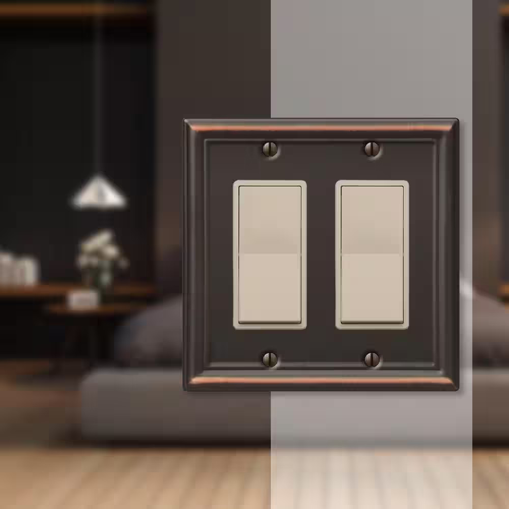 Ascher 2-Gang Rocker Aged Bronze Stamped Steel Wall Plate